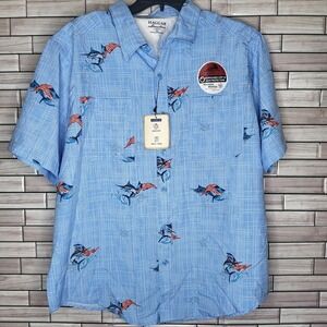 Haggar Adventure Awaits Shirt Men's XLarge Blue Swordfish Patriotic Flag Button